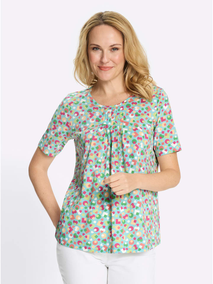 Kurzarm-Shirt in aquamarin-apfel-bedruckt