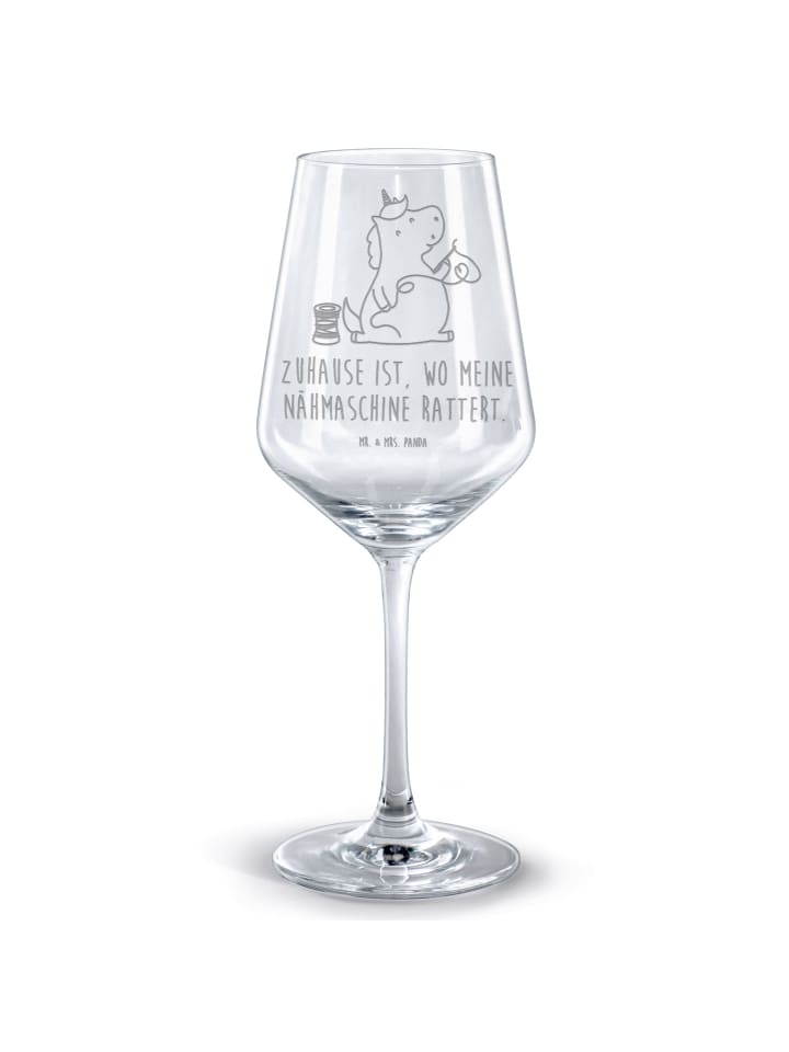 Glas für Rotwein Einhorn Näherin mit Spruch in Transparent