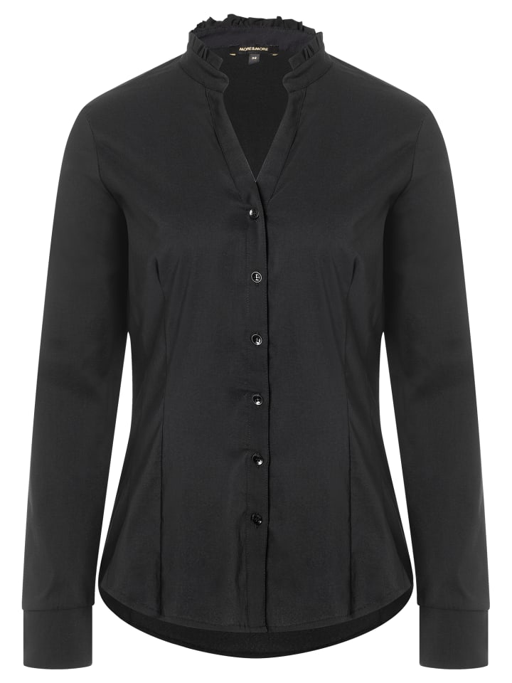 Stretchbluse, Rüschenkragen in black