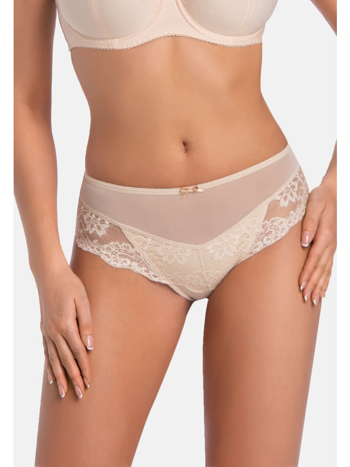 Mesh Slip mit floraler Spitze Exclusive in beige