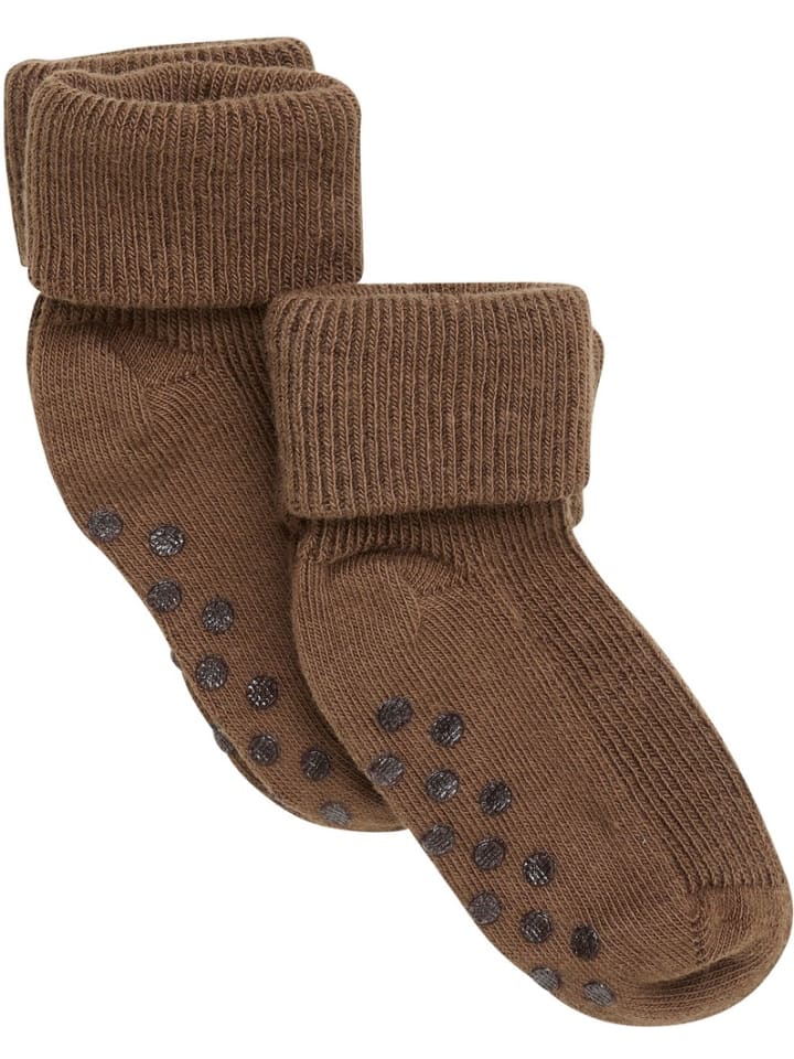 Kinder Socken "Baby rib sock w. ABS (2-pack)" in Braun