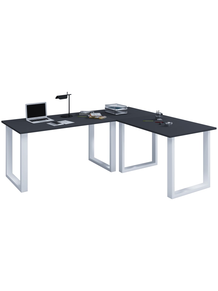 U Schreibtisch Eckschreibtisch L Form 160x130x50 in Silber / Anthrazit