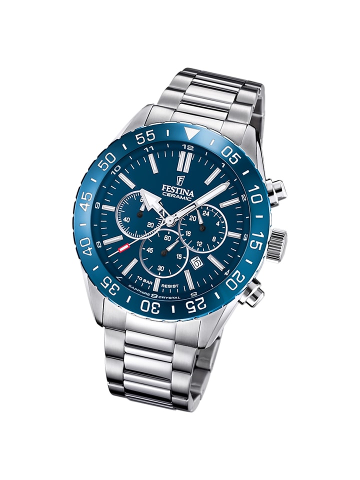 Analog-Armbanduhr Festina Keramik silber groß (ca. 44mm)