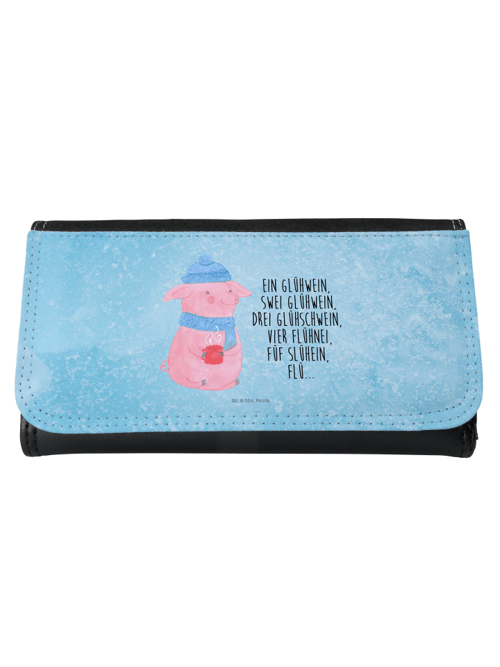 Portemonnaie Schweinchen Glühwein mit Spruch in Eisblau