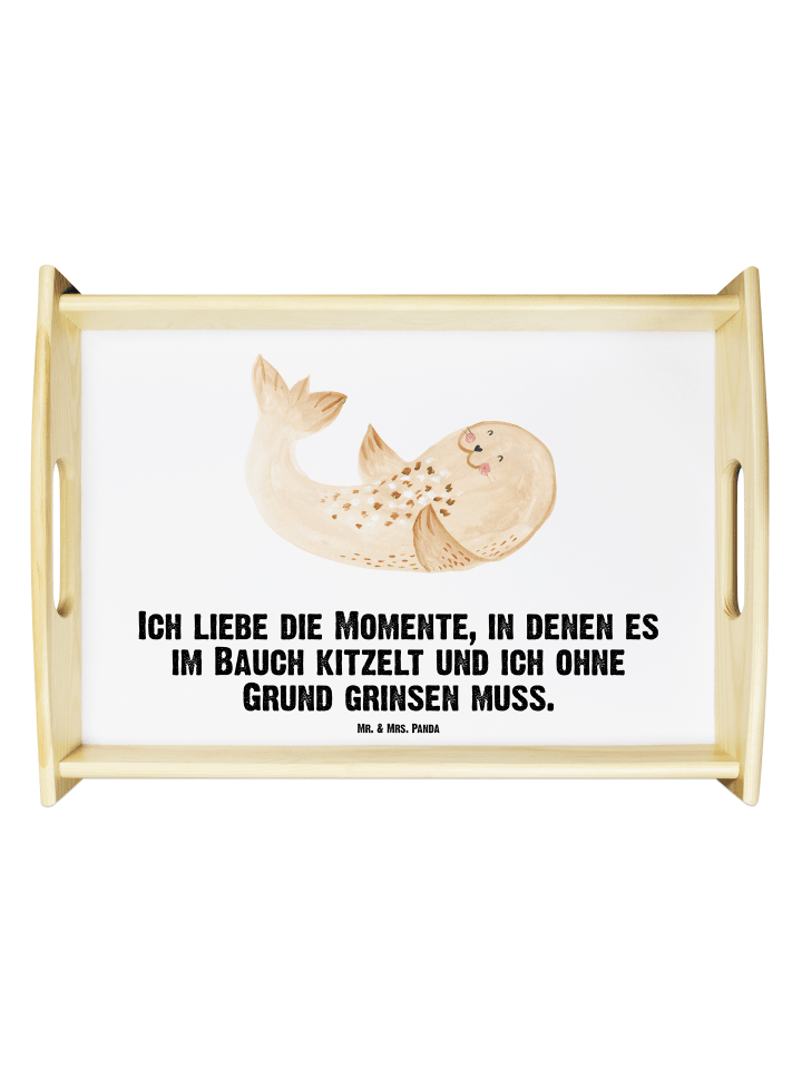 Serviertablett Robbe Liegen mit Spruch in Weiß