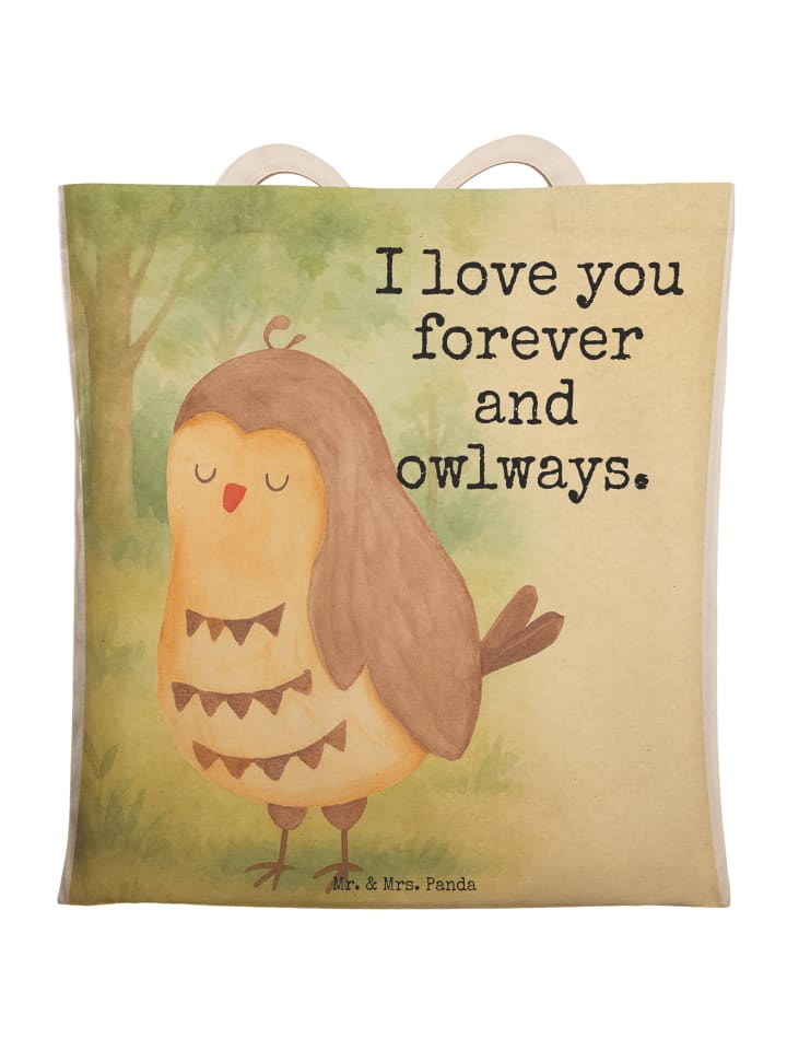Tote Bag Eule Zufrieden Design mit Spruch in Weiß
