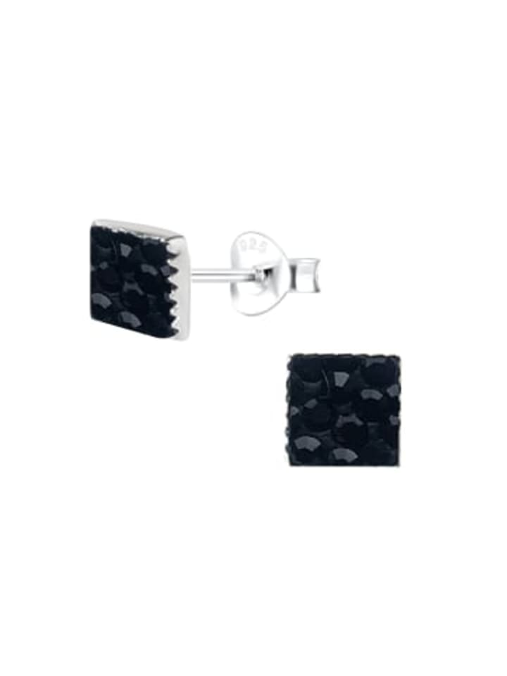 Ohrstecker VIERECK Kristall schwarz, in 925 Sterling Silber, 2-tlg.