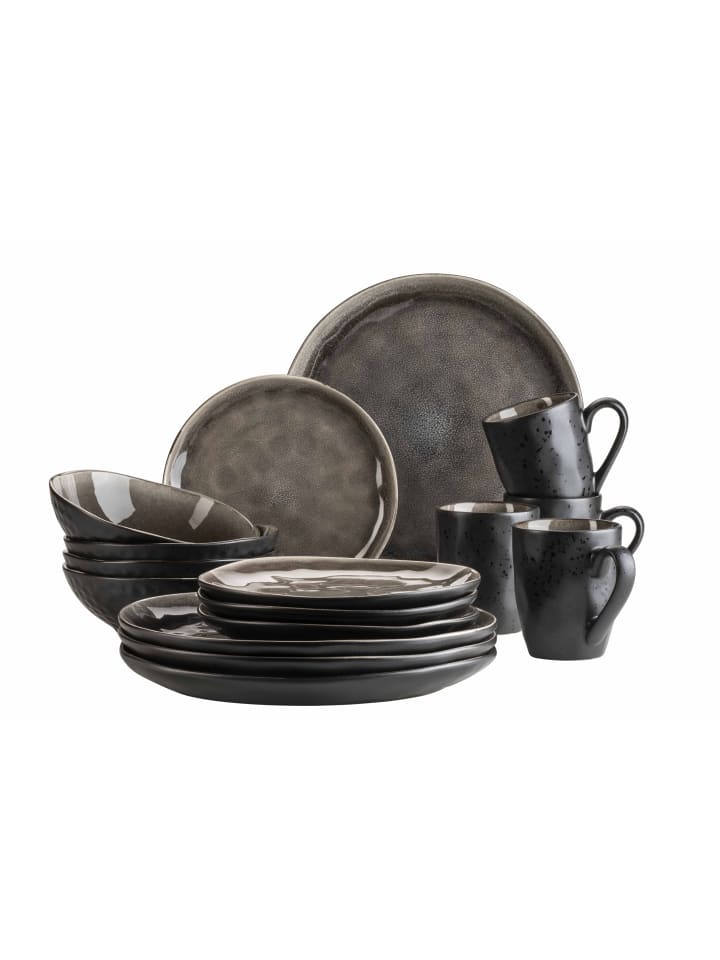 Geschirr-Set, Keramik Niara Organic in Braun / Schwarz