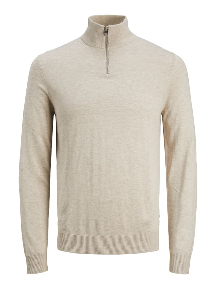 Dünner Strickpullover Half Zip Stehkragen Sweater JJEEMIL in Hellgrau