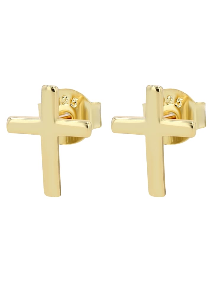 Damen Ohrstecker Kreuz aus 925 Silber in gold