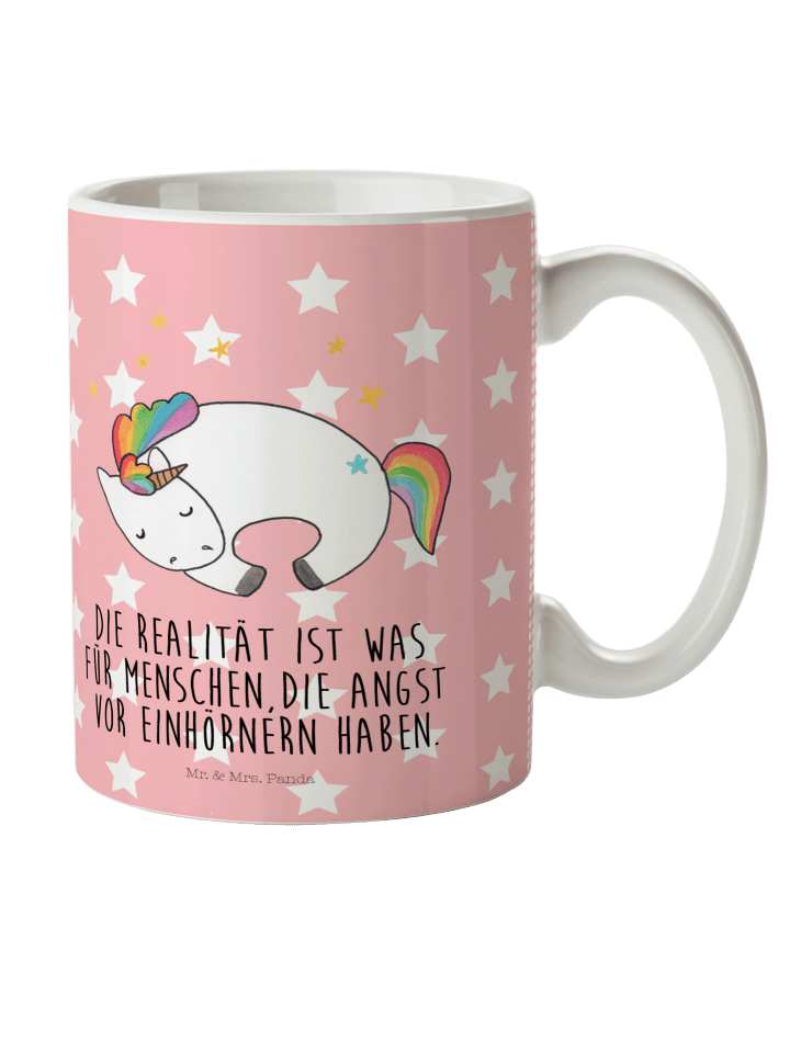 Kaffeebecher Einhorn Nacht mit Spruch in Rot Pastell