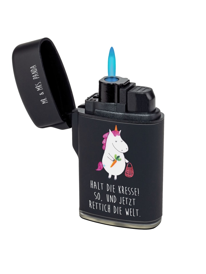 Feuerzeug Einhorn Gemüse mit Spruch in Schwarz
