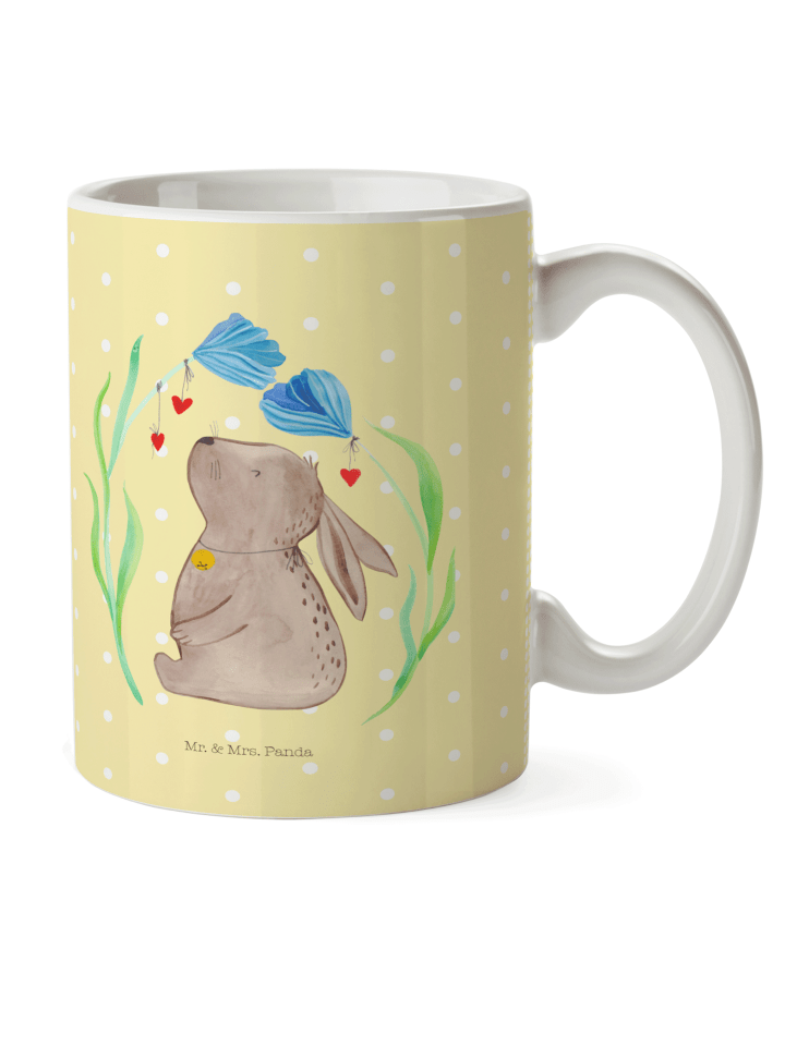 Kindertasse Hase Blume ohne Spruch in Gelb Pastell