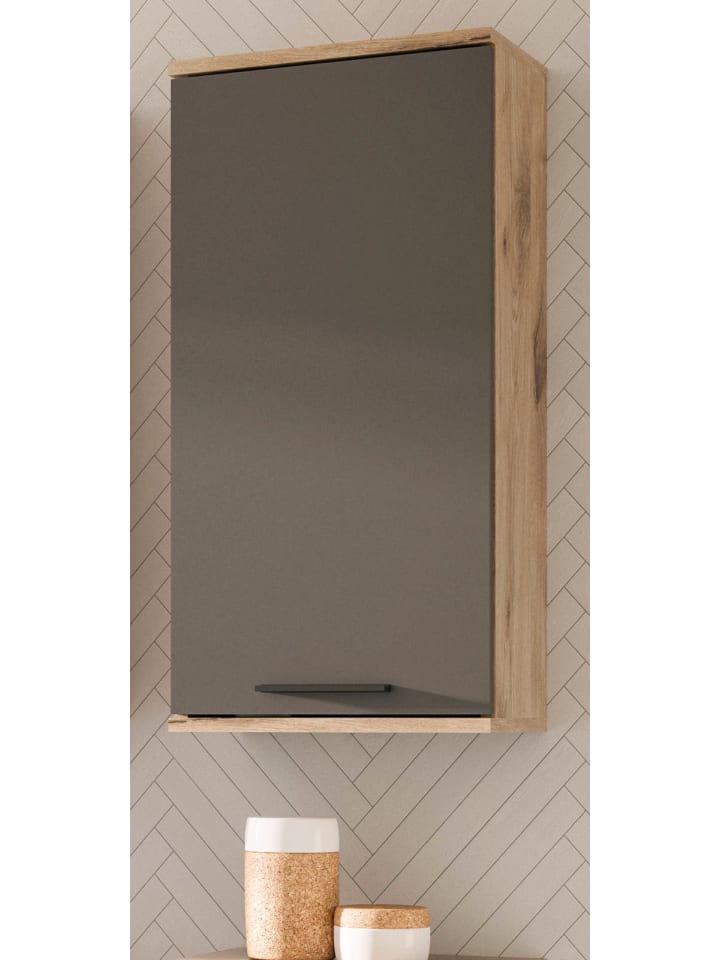 Hängeschrank Eiche grau 37 x 77 cm, Badschrank mit Soft-Close, Badezimmermöbel