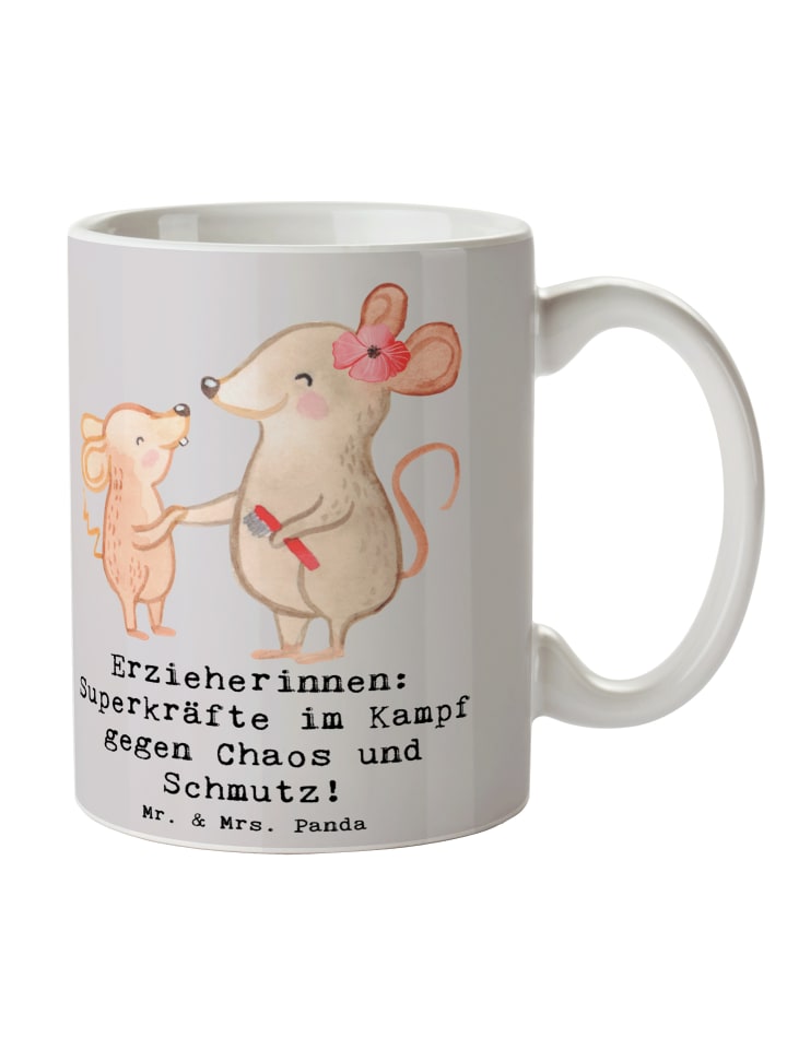Tasse Superheldin Erzieherin mit Spruch in Grau Pastell