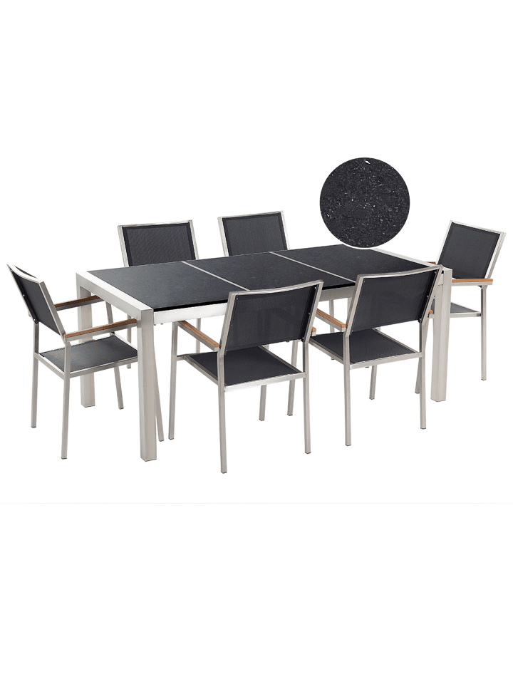 7-tlg Gartentisch Set GROSSETO in Schwarz/Silber