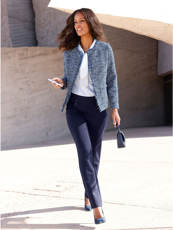 Bouclé-Blazer in marine-eisblau-meliert