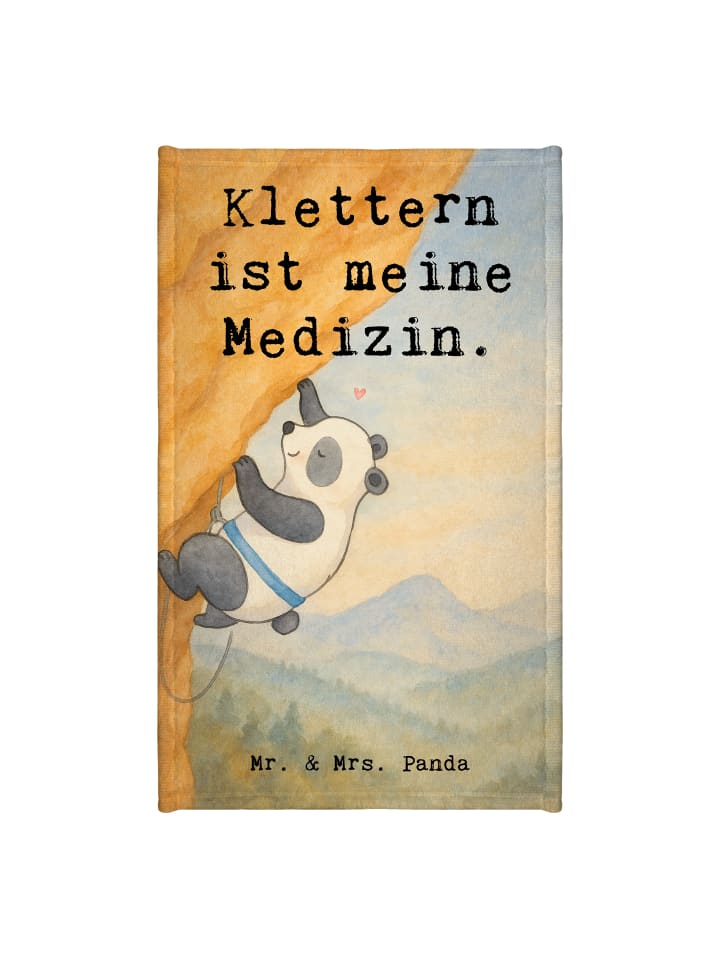 Handtuch Panda Klettern Design mit Spruch in Weiß