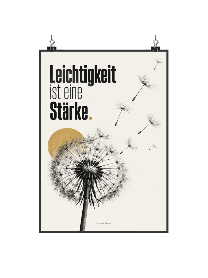 Poster Löwenzahn monochrom Design mit Spruch in Weiß