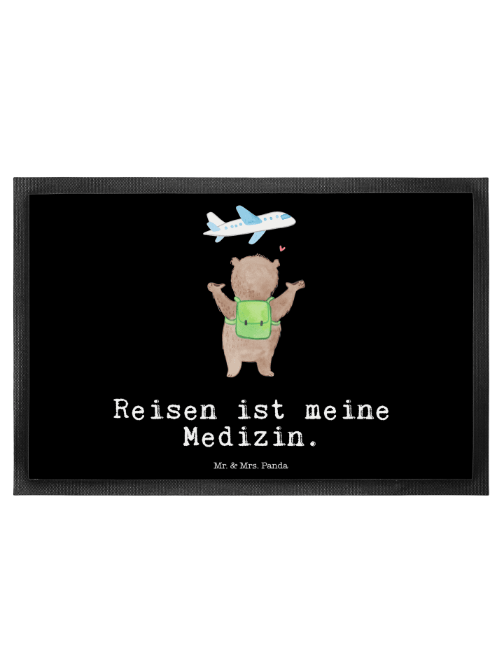 Fußmatte Bär Reisen mit Spruch in Schwarz