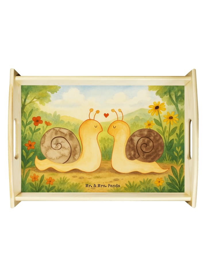 Holz Tablett Schnecken Liebe Design ohne Spruch in Weiß