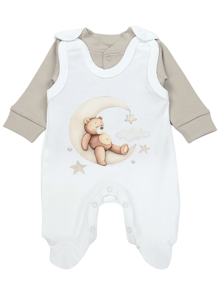 Baby Unisex Strampler-Set mit Aufdruck Spruch 2-tlg in weiß Modell 1