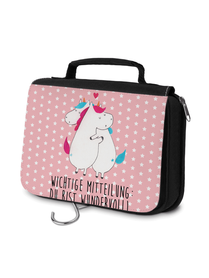 Kulturtasche Einhorn Mitteilung mit Spruch in Rot Pastell