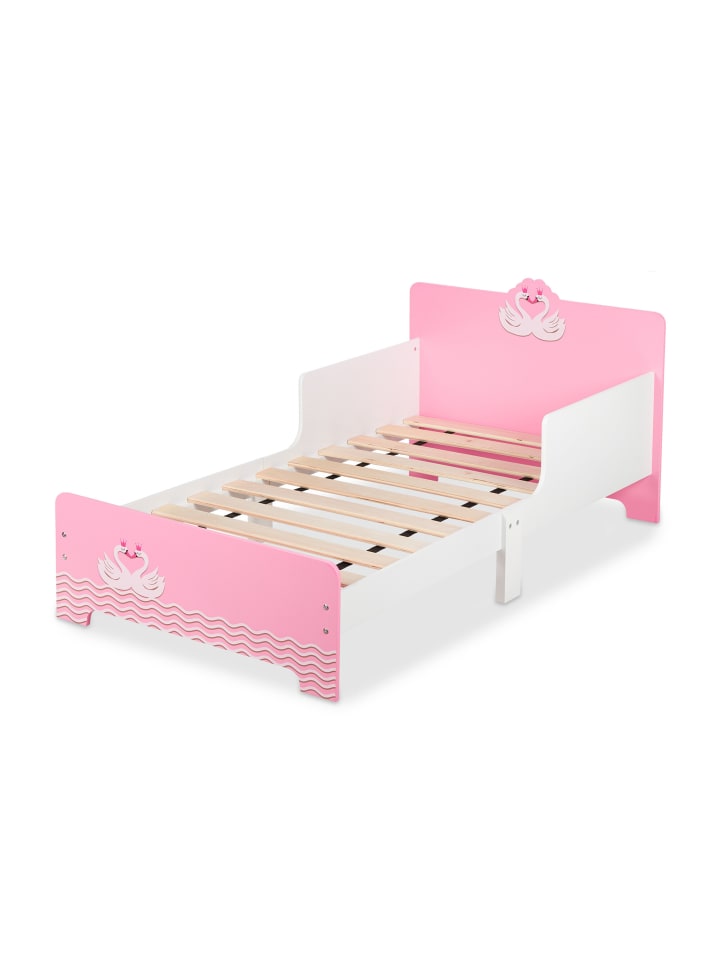 Kinderbett "Schwan" in Weiß/ Rosa - (B)77 x (H)60 x (T)143 cm