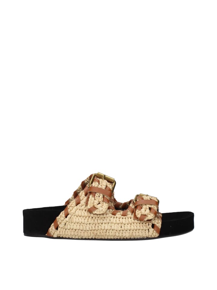 Beige Raffia Hausschuhe