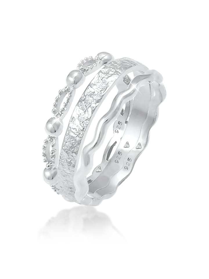 Ring 925 Sterling Silber Kugel, Wellen, Ring Set in Silber