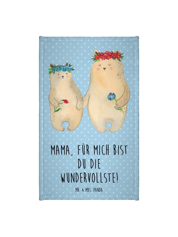Handtuch Bären mit Blumenkranz mit Spruch in Blau Pastell