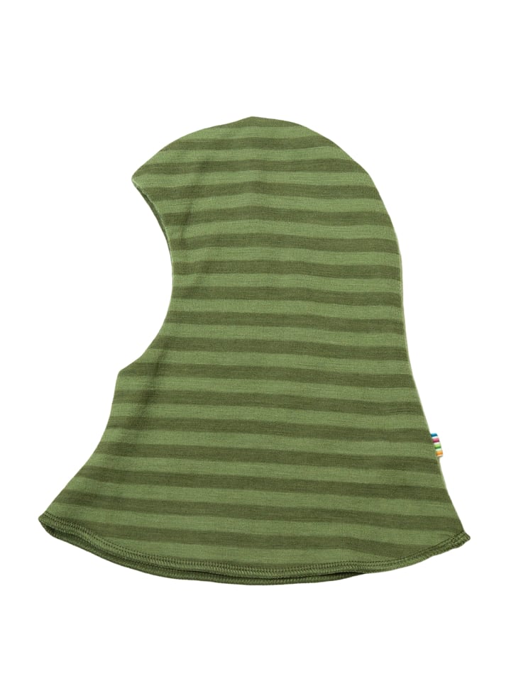 Schalmütze Merinowolle in green stripe