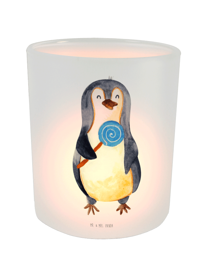 Windlicht Glas Pinguin Lolli ohne Spruch in Transparent