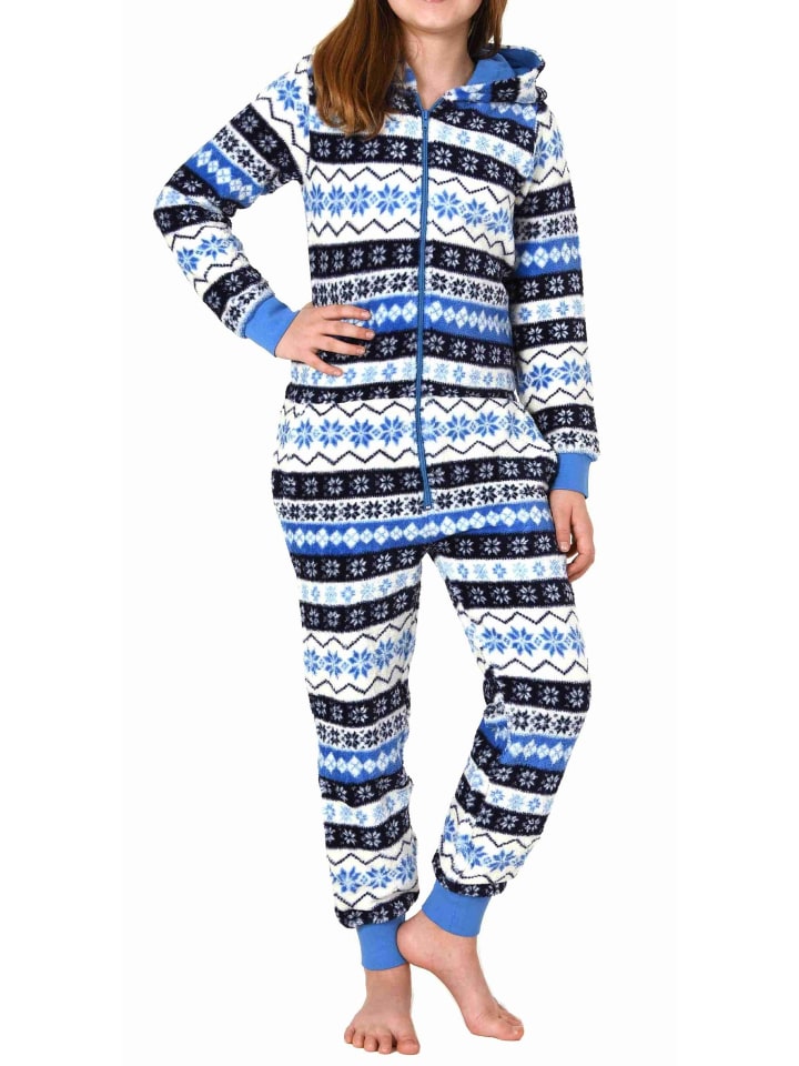 Jumpsuit Overall Schlafanzug Pyjama Norweger - 70297 in blau