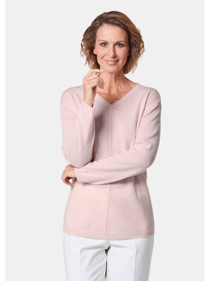 Kurzgröße: Basicpullover mit V-Ausschnitt in puder