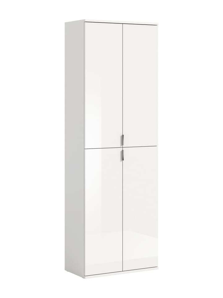 Hochschrank  (B/H/T: 61x193x34 cm) in weiß und weiß Hochglanz