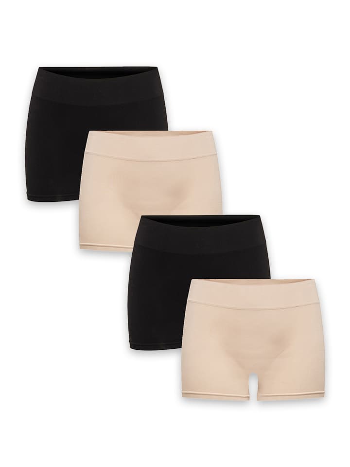 Elastische Mini Leggins Shorts 4-er Pack Hotpants in Schwarz-Beige
