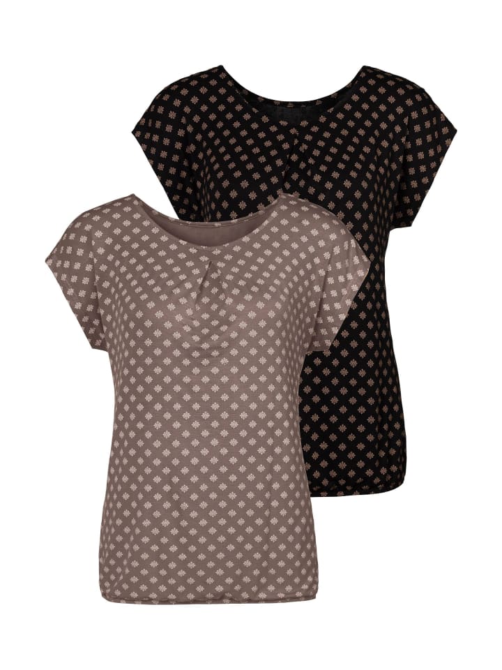 Kurzarmshirt in taupe, schwarz