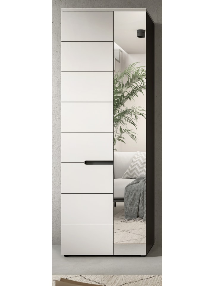 Garderobenschrank weiß, grau 65 cm, Schuhschrank mit Soft-Close