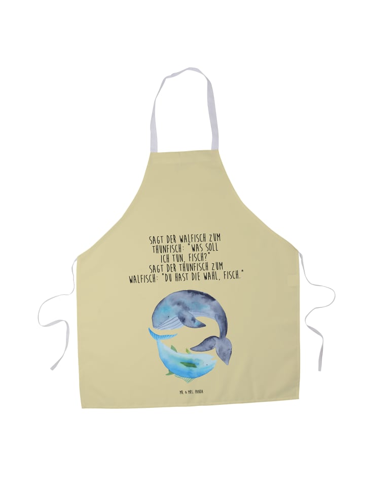 Kochschürze Walfisch Thunfisch mit Spruch in Gelb Pastell
