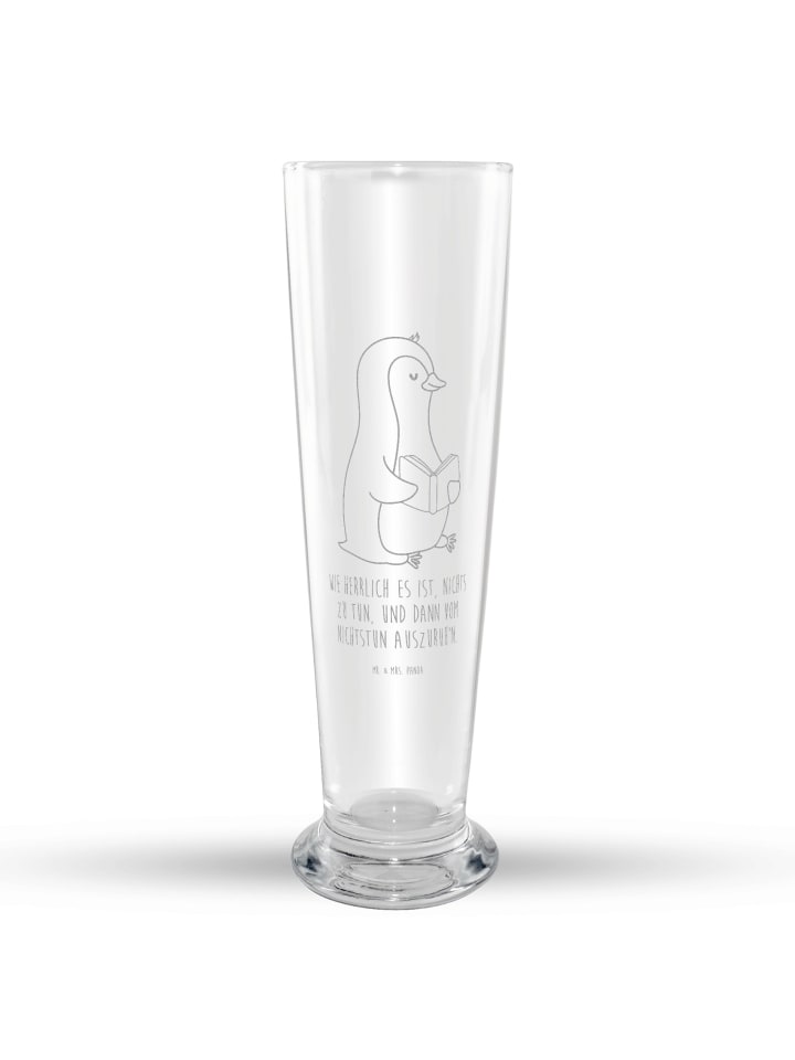 Glas mit Gravur Pinguin Buch mit Spruch in Transparent