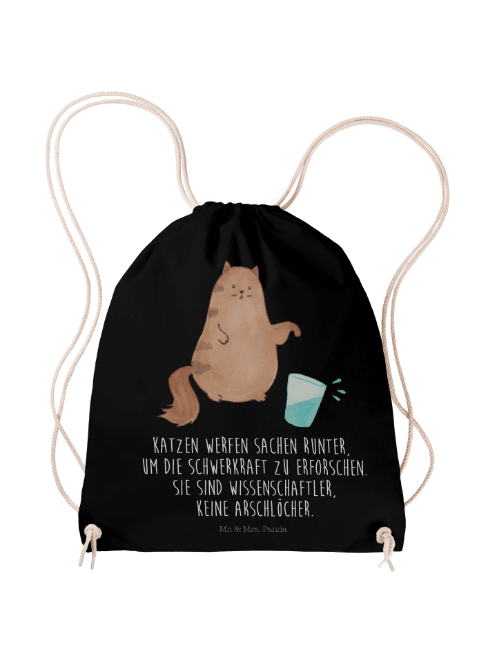 Gymtasche Katze Wasserglas mit Spruch in Schwarz