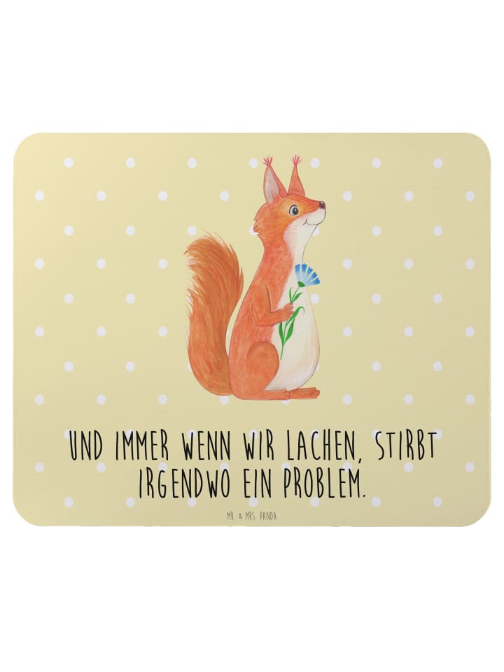 Maus Pad Eichhörnchen Blume mit Spruch in Gelb Pastell