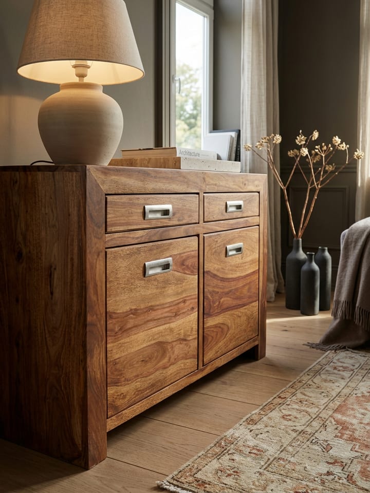 Sideboard MUMBAI Massivholz Kommode 90 cm 2 Schubladen 2