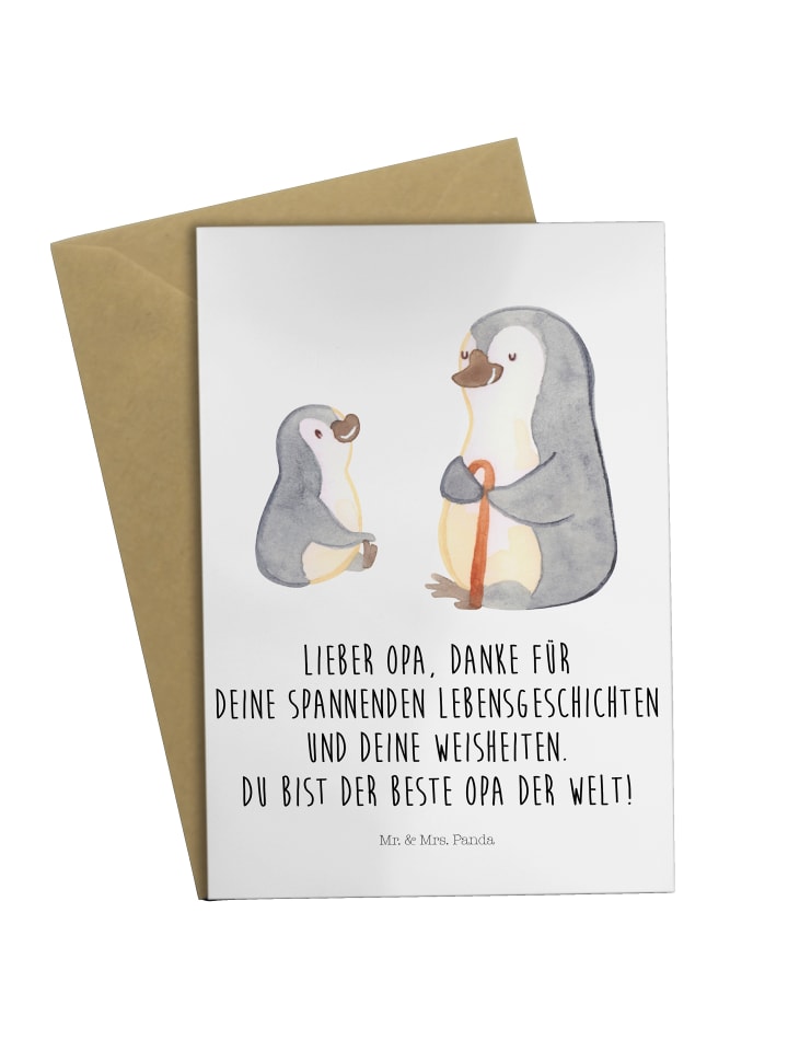 Grußkarte Pinguin Opa Enkel mit Spruch in Weiß
