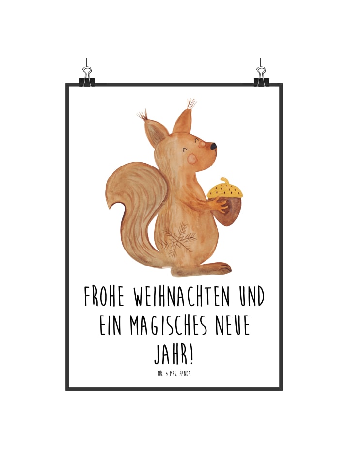 Poster Eichhörnchen Weihnachten mit Spruch in Weiß