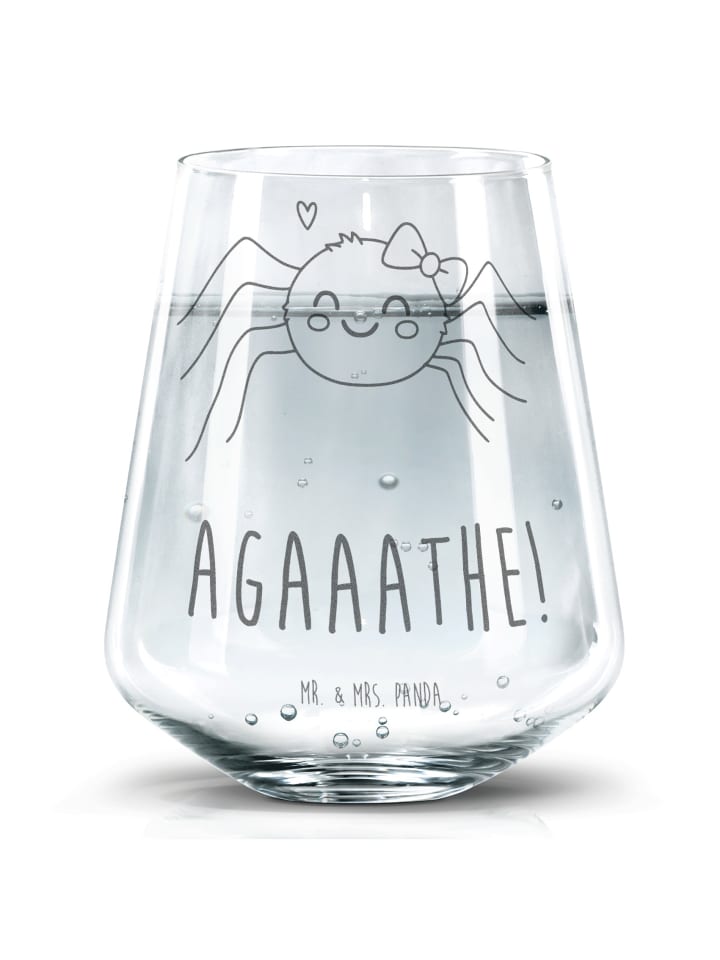 Glas Spinne Agathe Freude mit Spruch in Transparent