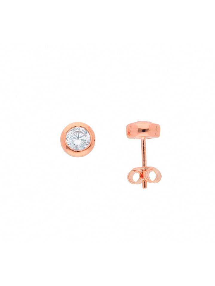 Damen 925 Silber Ohrringe / Ohrstecker mit Zirkonia Ø 7 mm in rose