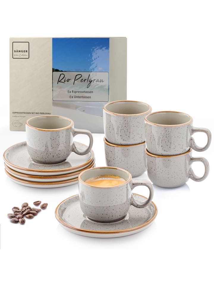 ESPRESSOTASSEN SET RIO PERLGRAU - 12 teilig aus Steingut