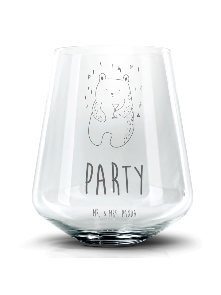 Blümchentailglas Bär Party mit Spruch in Transparent